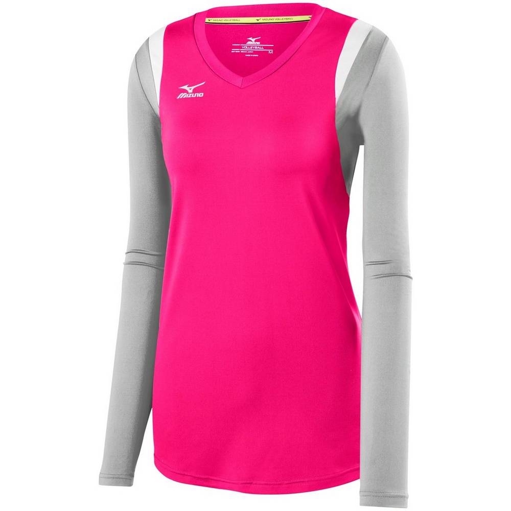 Womens Mizuno Balboa 5.0 Long Sleeve Volleyball Jersey Pink/Silver Philippines (ABQSCR539)